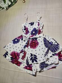 Women's Short Jumpsuit Dress With Floral Print – Style And Comfort For Summer - 雜色紫 - 查看 2