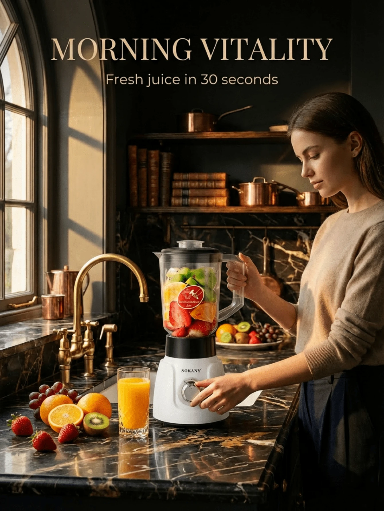 SOKANY-185 立式搅拌机兼榨汁机，1.6升搅拌杯+研磨杯，两档速度可调，厨房奶昔搅拌机，适用于冷冻水果饮料、奶昔、婴儿辅食、酱料和果泥。 - 白色 - 查看 1