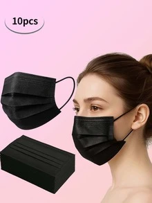 Bộ 10/50/100/200 chiếc khẩu trang dễ thương - Khẩu trang đen co giãn và thoáng khí, phù hợp cho phụ nữ và thanh thiếu niên, có thể giặt, phụ kiện thời trang, thiết kế sáng tạo, thoải mái khi đeo. - màu đen - Xem 10