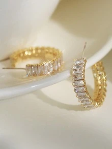 优雅方形锆石耳钉，时尚铜圈镶嵌合成立方氧化锆，四季皆宜日常佩戴，理想的礼品配饰 - 彩色 - 查看 2