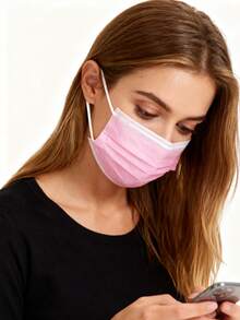 10pcs/50pcs/100pcs/200pcs Set Of Cute Pink Face Masks - Elastic And Breathable Pink Masks Suitable For Women And Teens, Washable, Fashionable Daily Accessory, Stylish Design, Comfortable To Wear - Pink - View 4