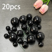 20 piezas Bolas decorativas negras para pasteles, decoraciones para cupcakes DIY, bolas de espuma para decorar pasteles, para bodas, cumpleaños, aniversarios, despedidas de soltero, carnavales, fiestas, celebraciones de inauguración de casa y suministros para decorar pasteles - Negro - Ver 11