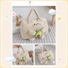 Plush Cartoon Animal Handbag Crossbody Shoulder Bag, Cute 3D Soft Faux Fur Purse With Zipper Closure, Lightweight Daily Travel Bag, Size 38*25*15cm (About 15*10*6 Inches), Styles: White Bunny/Brown Bear/Cream Cat/Pink Dog/Gray Husky - Multicolor - View 9