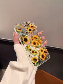 1个复古花卉向日葵蜜蜂透明软手机壳，防滑防摔防黄变轻便全包保护壳，兼容苹果手机 - 彩色 - 查看 7