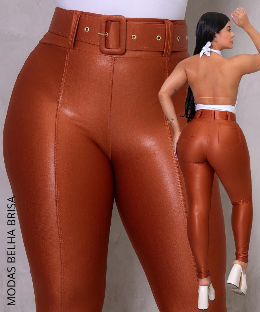 High-Waisted Shaping Leggings With Belt. - Camel - View 1