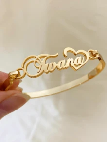 Custom Buckle Name Cuff Bangles Stainless Steel 18k-Gold-Plated Waterproof Bracelet Summer Punk Heart Romantic Personalized Gift