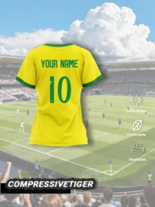 1 Peça Camisa de Futebol Feminina Personalizada com Tema do Brasil: Amarelo Brilhante, Decorada com a Bandeira Nacional Brasileira. Mostra perfeitamente o seu amor pelo futebol brasileiro. Oferecemos serviços de personalização completa - Adicione seu nome, número favorito ou elementos de design exclusivos. Feito com tecido respirável de alta qualidade. Use esta camisa personalizada para mostrar seu respeito pela gloriosa história do futebol do Brasil. Ótimo presente para o Dia dos Namorados. Organizador de Viagem de Verão - Amarelo - Visão 2