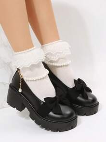 Casual Loafers, Women's Mules,Punk  Preppy    Grommet Eyelet  Bow    Home    Fashionable Platform Women's Flat Shoes, Women's Loafers, Y2K Style Cute School Style Loafers, Platform Loafers, Mary Jane Shoes, Women's Versatile Flat Shoes, Metal Buckle Loafers, Black Patent Leather Pleated Skirts. - 黑色 - 查看 1