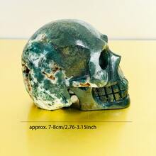 1PC Moss Agate Skull Carving, Natural Crystal Skull Carvings, 6-8CM/2.36-3.15INCH, For Gift, Home Decoration. - moss agate - View 5