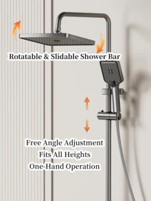 12英寸壁挂式雨淋花洒和手持花洒龙头套装，带钢琴键控制 - 淺灰色 - 查看 6