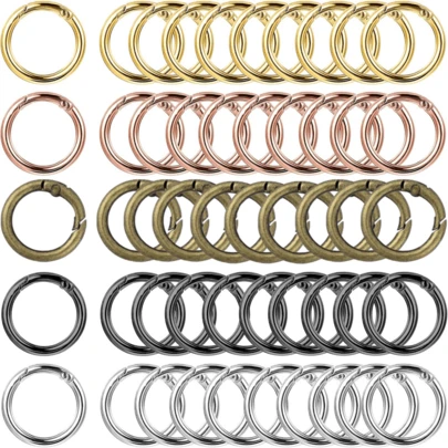 50pcs Spring O-Ring Round Carabiner Clips, Approx. 25mm Zinc Alloy Spring Round Keychain Rings, Metal O-Rings Suitable For Keychains, Bags, Wallets, Handbags And DIY Crafts (Color Difference Between Batches)