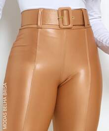 WOMEN'S CIRRE PANTS WITH BELT AND BACK POCKET - Beige - View 3