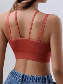 Maternity Crossover Seamless Nursing Bra With Removable Pads, Yoga & Postpartum Breastfeeding Bra - Red - View 2