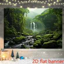 1pc,Graceful Natural Scenery Backdrop Evergreen Forest Jungle Rock Flowing Mountain Stream Rainforest Photography Background Birthday Party Events Photo Studio Props, Photobooth Studio Prop, Party Supplies - 1 Item - View 5