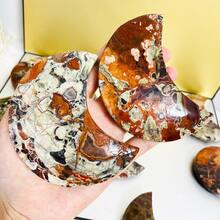 1Set Money Agate Moon With Stand, Large Size Crystal Moon With Holder, Natural Money Agate Stone, Natural Crystal Moon Carving Decoration, For Home Decoration, Gift. - Money Agate - View 7