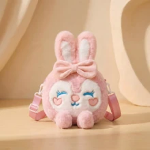 Plush Bunny Backpack Purse, Cute Bowknot Rabbit Faux Fur Mini Backpack & Crossbody Bag With Adjustable Straps, Lightweight Soft 3D Animal Bag For Daily Travel, Size 20*8*28cm (7.9*3.1*11in), Colors: Pink/Purple/Yellow - Multicolor - View 11