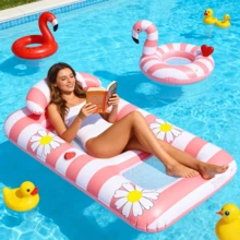 Large Thick Inflatable Pool Float, Strawberry Stripe & Daisy Pattern, Non-Slip Mesh, Water Gun Set, Pool Party, Couple Photo Prop, Ideal Gift - Large Thickened Coneflower - View 1