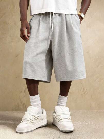 Men's Elastic Waist Loose Wide Leg Soft Velvet Fabric Street Casual Capri Pants, Suitable For Skateboarding, Leisure Sports And Other Occasions In Spring And Autumn Summer