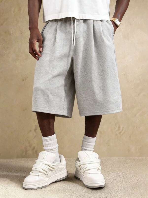 Men's Elastic Waist Loose Wide Leg Soft Velvet Fabric Street Casual Capri Pants, Suitable For Skateboarding, Leisure Sports And Other Occasions In Spring And Autumn Summer