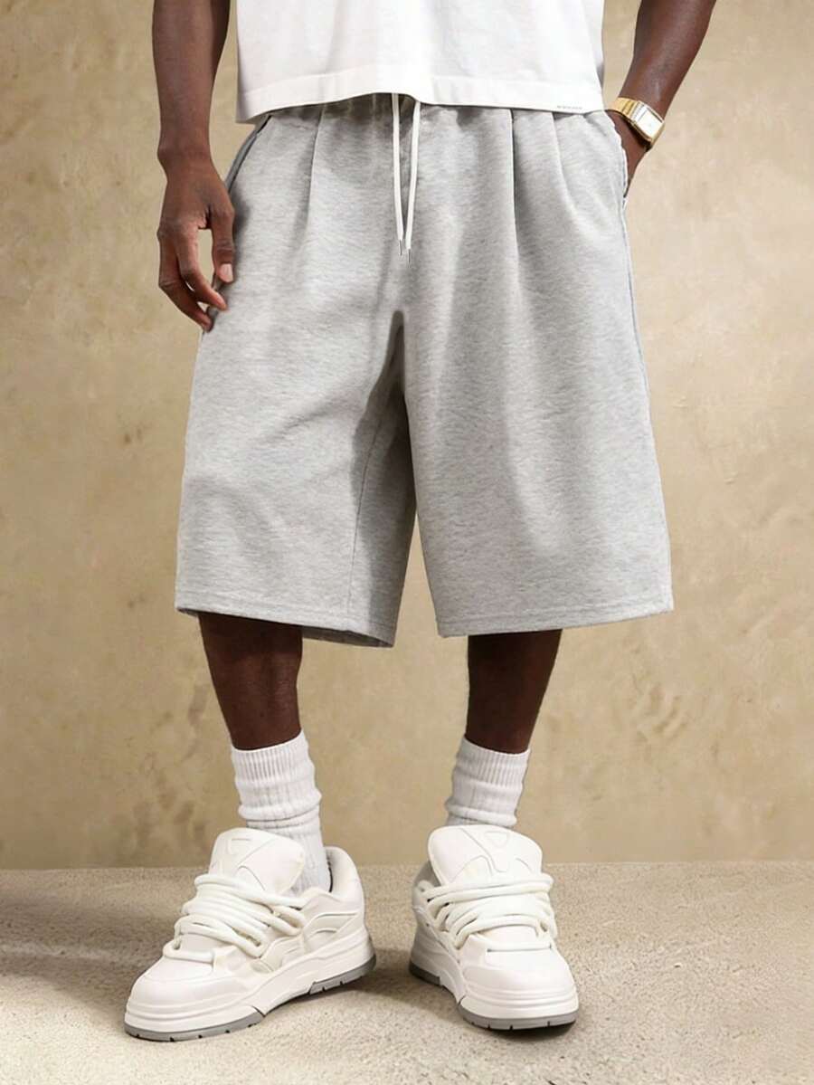 Men's Elastic Waist Loose Wide Leg Soft Velvet Fabric Street Casual Capri Pants, Suitable For Skateboarding, Leisure Sports And Other Occasions In Spring And Autumn Summer - Light Grey - View 1