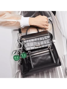 1个樱桃造型钥匙扣包饰 - 汽车樱桃配饰钥匙圈，女士圣诞节/情人节礼物（尺寸：4.3英寸/10.92厘米 x 2.6英寸/6.6厘米，樱桃尺寸：1.18英寸/3厘米） - 銀色+綠 - 查看 4