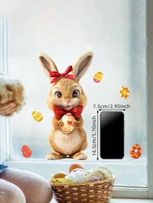 1 Stück Oster-Hase & Ei dekorativer Aufkleber, 20 x 30 cm, moderner Stil, PVC, wiederverwendbar, asymmetrische Form, 5 mm dick, statischer Fensteraufkleber, für Heim-Glasfenster Dekoration - Verschiedenfarbig - Übersicht 5