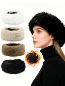 1/2件装时尚仿毛皮发带，弹性宽头巾颈部保暖套，复古保暖护耳套 - 彩色 - 查看 12