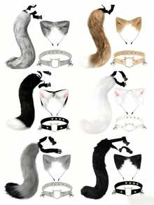 3件套猫咪主题服装套装，包括猫耳朵、毛绒尾巴和手工毛绒头箍。适合万圣节、情人节、复活节和其他节日派对。这款猫咪主题配饰组合套装是送给朋友、家人和同事的绝佳新年和情人节礼物。 - 彩色 - 查看 1