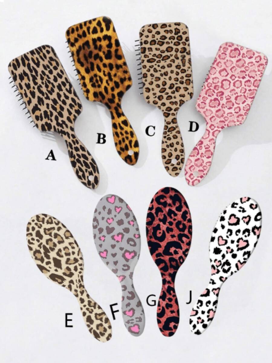 1pc Square Leopard Print Massage Scalp Hair Brush, Smooth Curling Air Cushion Comb, Valentine's Day Gift, Hairstyling Tool, Hair Accessory ,Hair Styling Kit ,Hair Tool - Multicolor - View 1