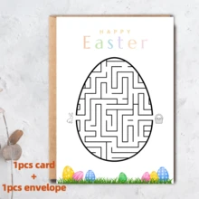 1/6Pcs Interactive Easter Maze Cards With Kraft Envelopes, Creative Brain Teaser Easter Egg & Bunny Activity Greeting Cards, Fun Holiday Stationery Set For School & Party Exchange - Multicolor - View 13