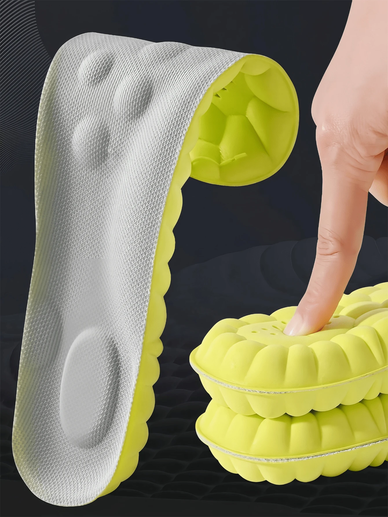 High Elastic Latex Insoles, Shock-Absorbing Sports Shoe Insoles, Arch Support, Breathable Insoles - Yellow - View 1