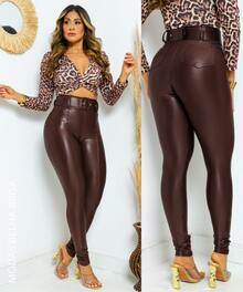 HIGH-WAIST SHAPING LEGGINGS WITH BELT - Rust Brown - View 2