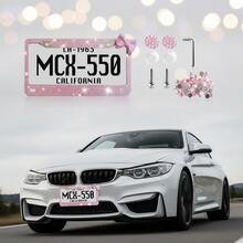 1 Shiny License Plate Frame, Set With Hand-Set Acrylic Crystal, Cute Bow Tie Decoration, Stainless Steel Frame, Firmly Fixed, Upgrade Your Car With Stylish Shiny Butterfly License Plate Frame Christmas Gift Girl - A - View 2