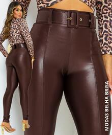 HIGH-WAIST SHAPING LEGGINGS WITH BELT - Rust Brown - View 1