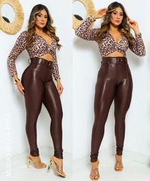 HIGH-WAIST SHAPING LEGGINGS WITH BELT - Rust Brown - View 4