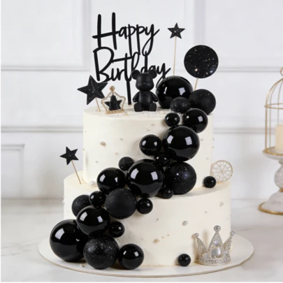 20pcs Black Cake Decorative Balls, Cupcake Decorations DIY Cake Toppers, Foam Cake Balls Baking Decor, For Wedding, Birthday, Anniversary, Bachelor Party, Carnival, Holiday Party, Housewarming Cake Decorations