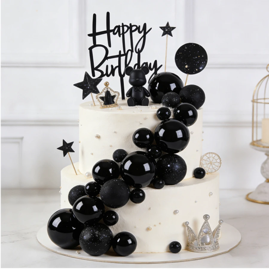 20 piezas Bolas decorativas negras para pasteles, decoraciones para cupcakes DIY, bolas de espuma para decorar pasteles, para bodas, cumpleaños, aniversarios, despedidas de soltero, carnavales, fiestas, celebraciones de inauguración de casa y suministros para decorar pasteles - Negro - Ver 1