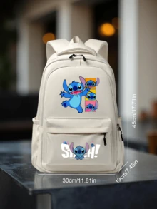 【史迪奇背包】 - 卡通印花大容量学院风尼龙背包，配有可调节肩带、多个隔层和拉链封口，轻便可折叠设计，经典卡通印花，经久耐用，适合日常背包、旅行包、学生背包、通勤包和返校使用。 - 彩色 - 查看 4