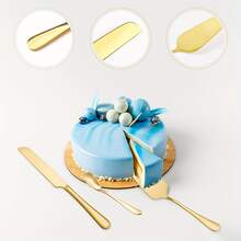 5pcs Stainless Steel Gold & Silver Cake Knife, Spatula, Spoon Utensil Set, Includes Cake Knife, Cake Spatula, Cake Spoon, Dessert Spoon, Ice Cream Spoon, Pizza Cutter, Cake Cutting Set, Cheese & Bread Slicer, Stainless Steel Cake Serving Set, Suitable For Valentine's Day, Wedding, Engagement And Birthday Party - Multicolor - View 3
