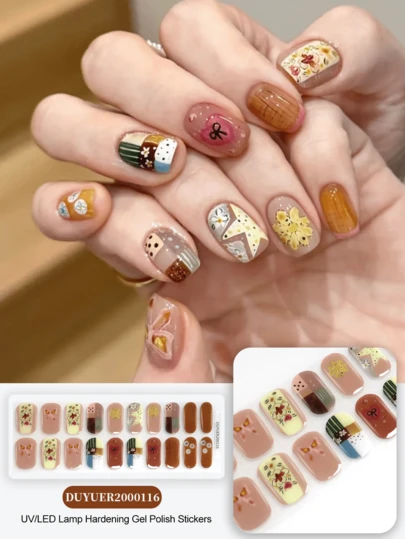 Cured Gel Nail Strips , Clear Base, 20 Pcs Gel Nail Wraps, Stickers, UV Light Required, Salon Quality, Long Lasting,ES20 Cross-Border Wholesale Drop Shipping Red Book Same Style Nail Stickers Nail Stickers For Fingertips Nails