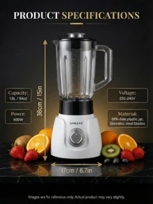 SOKANY-185 立式搅拌机兼榨汁机，1.6升搅拌杯+研磨杯，两档速度可调，厨房奶昔搅拌机，适用于冷冻水果饮料、奶昔、婴儿辅食、酱料和果泥。 - 白色 - 查看 10