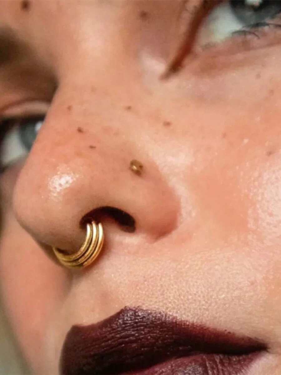 VJS 1pc 16G Stainless Steel Nose Septum Ring, Hinged Ear Cartilage, Lip, Eyebrow, Tragus Body Piercing Jewelry - Gold - View 1