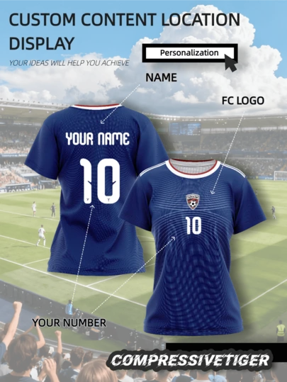 Customized 2026 Japan World Cup Blue Women's Soccer Jersey - Personalized Women's Soccer Shirt, Printable Name And Number, Suitable For Sports And Casual Wear, Breathable Athletic Top For Soccer, Basketball, Running, Sports Fan Outfit, Valentine's Day Gift Summer