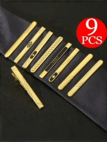 1件/9件套金属领带夹，适合男士商务西装，时尚领带夹 - 金色，男士时尚商务简约纯金属领带夹几何高端男士个性化西装配饰领带夹 - 商務領帶夾 - 查看 13