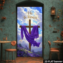 1 biển số nhà 2D, kích thước 35x70 inch, chất liệu polyester bền chắc, thiết kế hình thánh giá trên núi và khăn choàng màu tím, không cần nguồn điện, họa tiết Phục Sinh với sự Phục Sinh của Chúa, thích hợp cho đám cưới. - Nhiều màu 2 - Xem 3