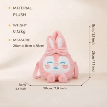 Plush Bunny Backpack Purse, Cute Bowknot Rabbit Faux Fur Mini Backpack & Crossbody Bag With Adjustable Straps, Lightweight Soft 3D Animal Bag For Daily Travel, Size 20*8*28cm (7.9*3.1*11in), Colors: Pink/Purple/Yellow - Multicolor - View 2