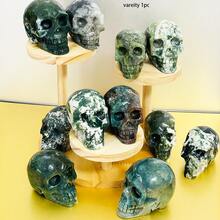 1PC Moss Agate Skull Carving, Natural Crystal Skull Carvings, 6-8CM/2.36-3.15INCH, For Gift, Home Decoration. - moss agate - View 4