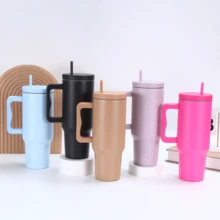 Vaso Auto 40oz Acero 304 Tapa Pajita Mango 2ª Gen Termo Vehicular Aislamiento Térmico 12 Horas Resistente Acero Inoxidable - Rosa Gen 3 - Ver 5