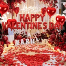 Happy Valentine's Day Letter Set, Red Bow Knot Happy Letter, Red Heart Foil Balloons, Suitable For Valentine's Day, New Year, Anniversary, Home Decor, Valentine's Day Proposal Decoration - Multicolor - View 5