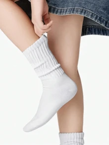 1/4 Pair Mid-Calf Socks, Multi-Pack Thick Sports Socks, Retro Loose Socks, Mid-Calf Ribbed Socks - White - View 5